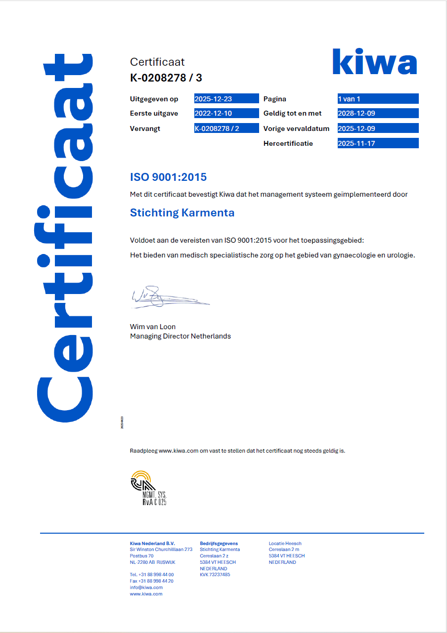 ISO 9001 Certificaat Karmenta 2025tm28